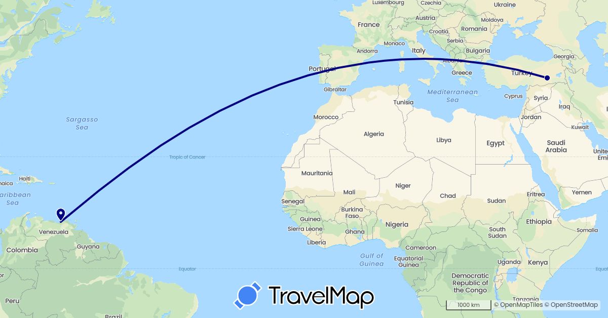 TravelMap itinerary: driving in Turkey, Venezuela (Asia, South America)